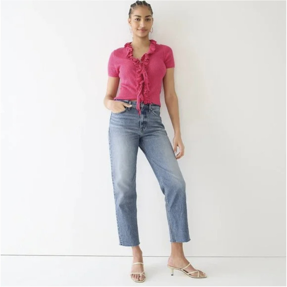 J. CREW 90s Classic Straight Leg Jeans Blue Denim High Rise Frayed - Picture 3 of 16